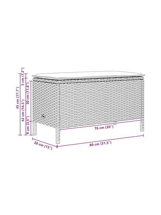 Gartenhocker Würfel Außengebiet Rattan mit Kissen Graues 80x38x45cm