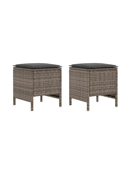 Gartenhocker Würfel Außeneinsatz Rattan mit Grauem Kissen 2 Stück 38x38x45cm