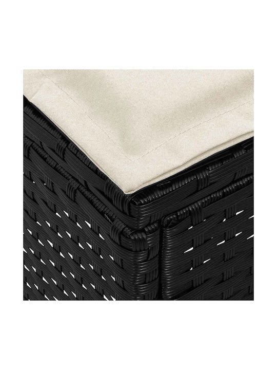 Garden Stool Cube Outdoor Rattan with Cushion Black and Cream 80x38x45cm