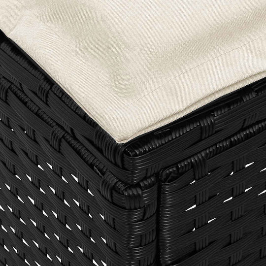 Garden Stool Cube Outdoor Rattan with Cushion Black and Cream 80x38x45cm