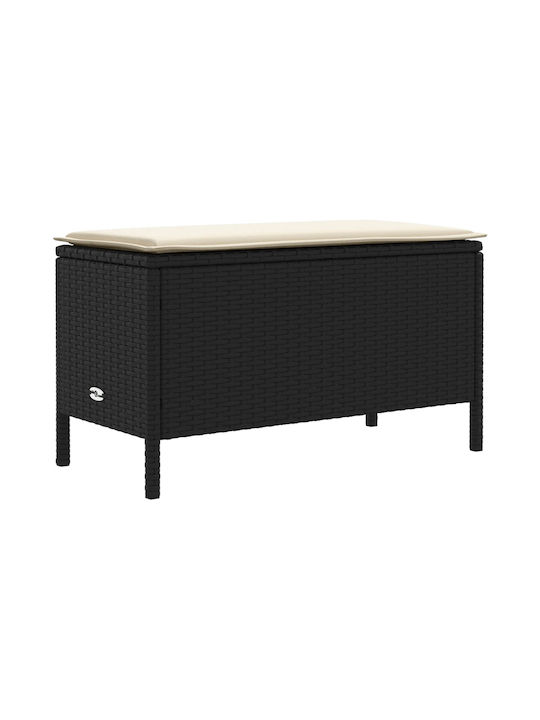 Garden Stool Cube Outdoor Rattan with Cushion Black and Cream 80x38x45cm
