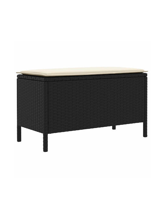 Garden Stool Cube Outdoor Rattan with Cushion Black and Cream 80x38x45cm