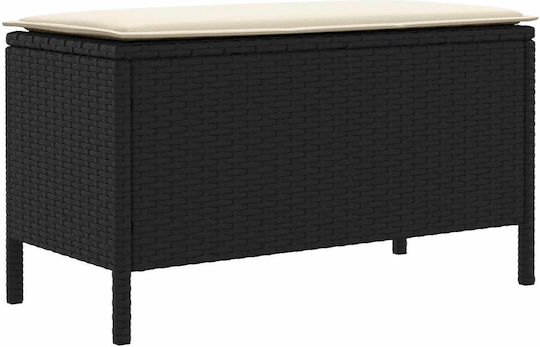 Garden Stool Cube Outdoor Rattan with Cushion Black and Cream 80x38x45cm