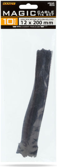 Clema Cablu Velcro 200 X 12 Mm Organizator Textil Cablu Negru Set 10 Buc