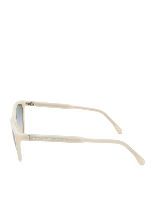 Unisex Sunglasses With Beige Frame And Green Lens