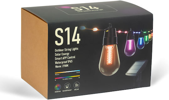 Set 15 Lămpi Solare Suspendate Ghirlandă 3W RGB Bluetooth cu Fotocelulă și Telecomandă IP65