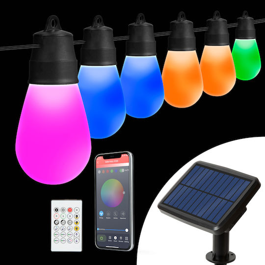 Set 30 Lămpi Solare Suspendate Ghirlandă 1.3W RGBW Bluetooth cu Fotocelulă și Telecomandă IP65