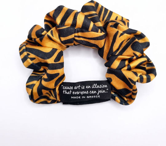 Illusion Rt Scrunchie Зебра Кафяво Черно Ластиче За Коса