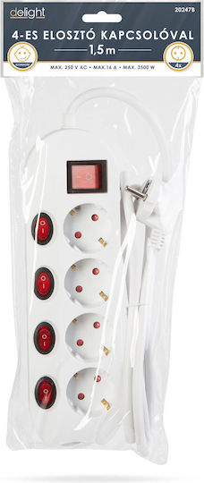 Power Strip 4 Sockets with Switch and 1.5m Cable