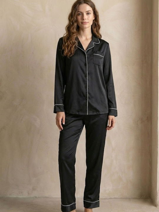 Seidige Feinstruktur Satin-Pyjama 'Hebe' Dunkelblau