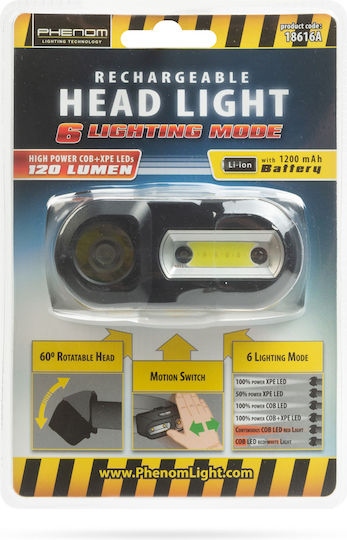 Lampă Frontală LED Reîncărcabilă IP54 cu Luminozitate Maximă 120lm