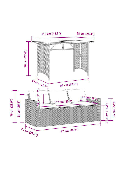 Garden & Outdoor Furniture Sets Dining Room Set 2 Pieces Gray with Pillows