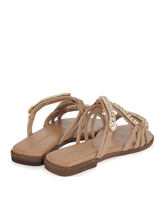 Leder Flache Sandalen für Damen Braun