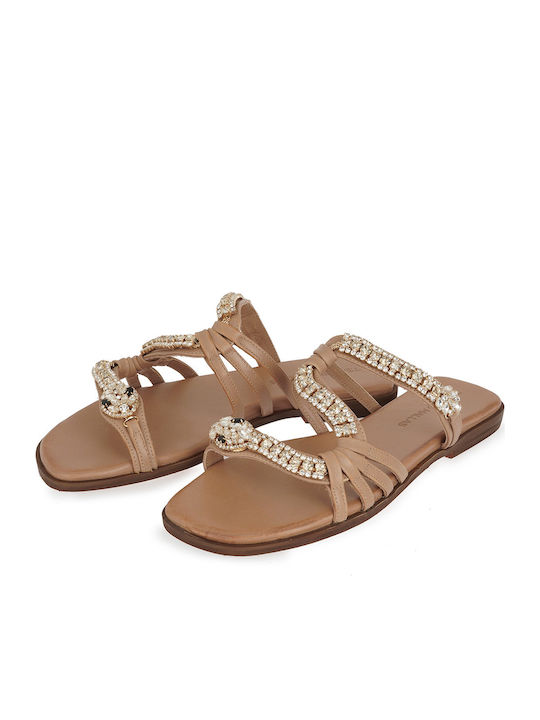 Leder Flache Sandalen für Damen Braun