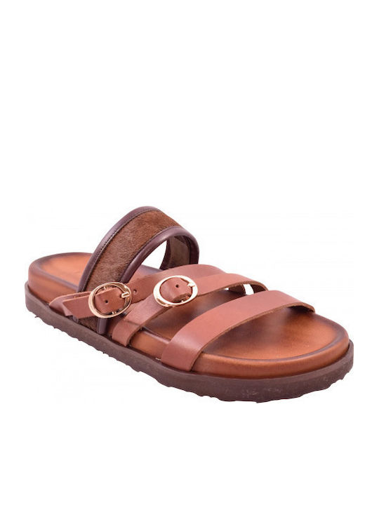 Leder Flache Sandalen für Damen Braun