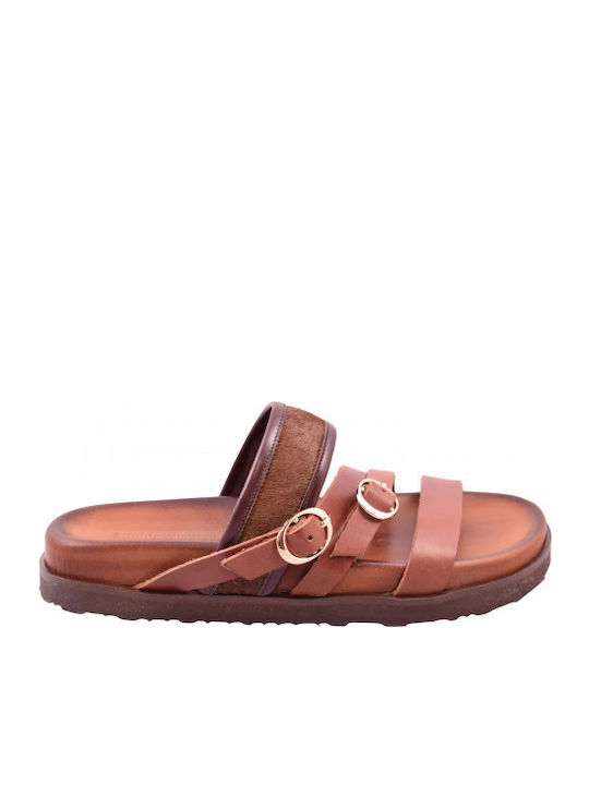 Leder Flache Sandalen für Damen Braun