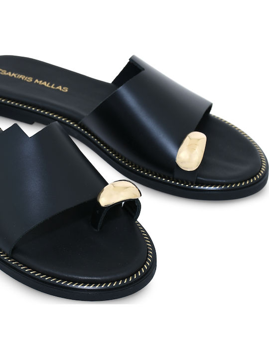 Leder Flache Sandalen Für Damen Schwarz