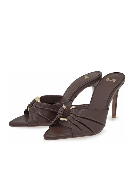 Mules With High Heel In Brown Colour