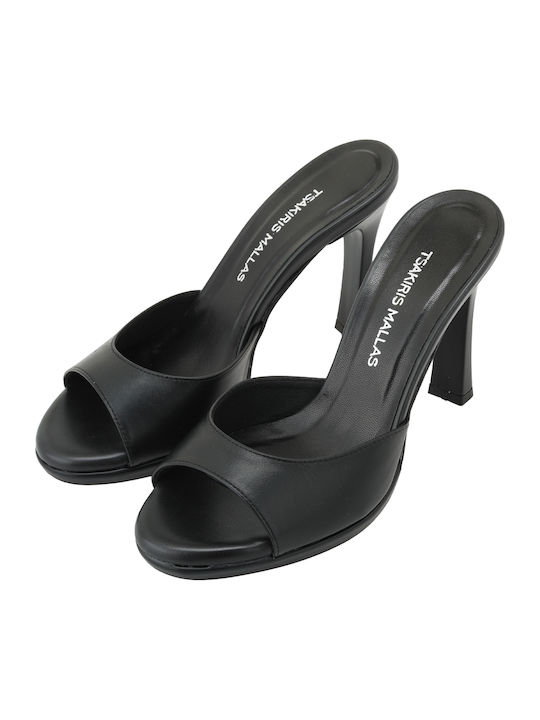 Leather Mules With High Heel In Black Colour