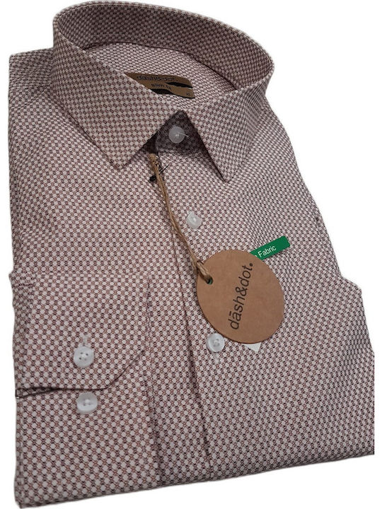 Short Sleeve Shirt in Narrow Fit Striped Brown 26002 Camel