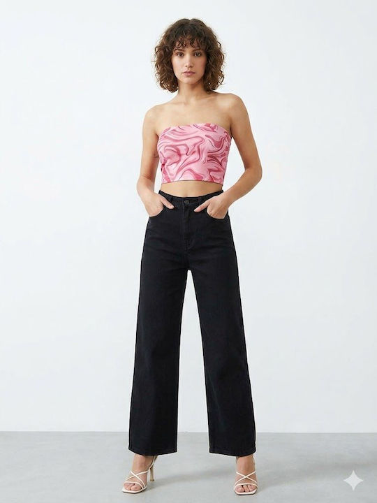 High Rise Women's Jean Pants in Wide Leg Style Black