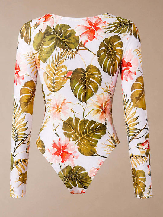 Ολόσωμο Μαγιό με Φερμουάρ Floral Μαύρο