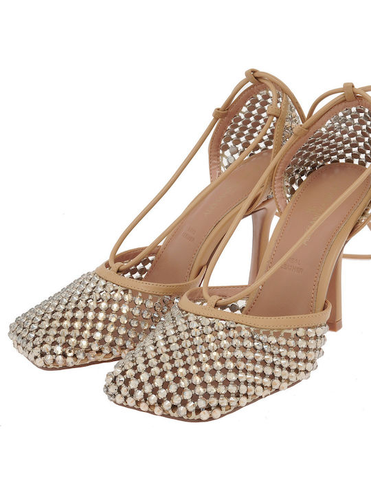 Heels with High Heel Beige W170030558A7-LT Gold Strass with Beige TS991-14