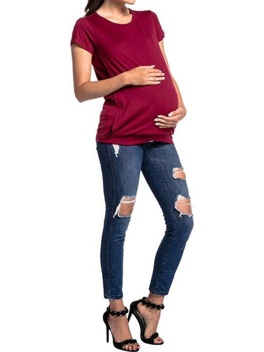 Women's Short Sleeve Nursing Top Red Polyester-cotton