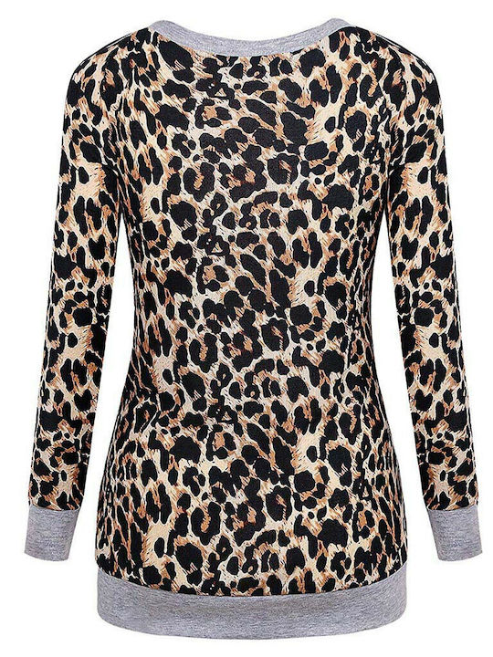 Bluză De Maternitate Pentru Femei Cu Mâneci Lungi Pentru Alăptare Animal Print Maro Din Poliester