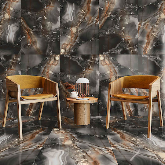 LV Granito Fliese Für Innenbereich Boden Wand Porzellan Glänzende Oberfläche 120x60cm Schwarz Onyx