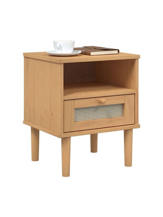 Bedside Table Senja Made of Solid Brown Wood 40x35x48cm