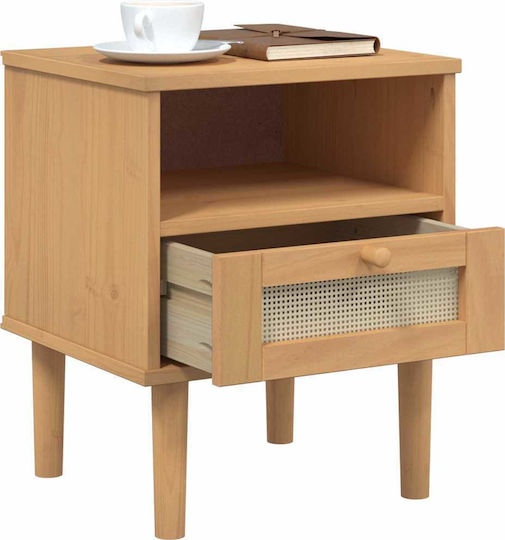 Bedside Table Senja Made of Solid Brown Wood 40x35x48cm