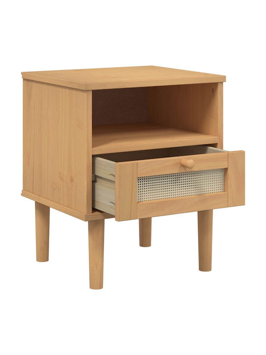 Bedside Table Senja Made of Solid Brown Wood 40x35x48cm