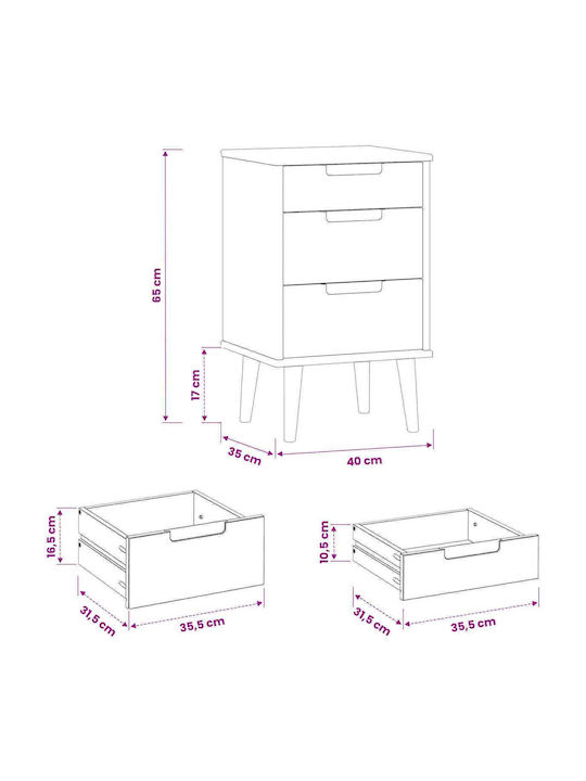 Bedside Table Made of Solid Black Wood 40x35x65cm