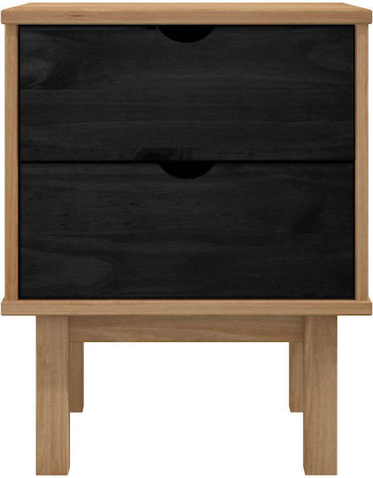 Bedside Table Made of Solid Black Wood 45x39x57cm