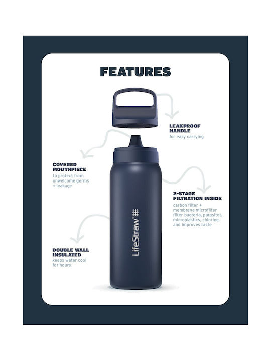 Lifestraw Stainless Steel Water Bottle with Filter 500ml Orange