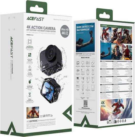 Acefast X1 Action Camera 4K Ultra HD Υποβρύχια με Οθόνη Αφής και Wi-Fi Μαύρη
