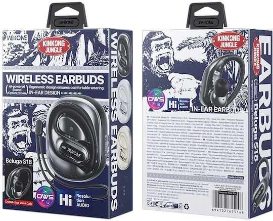 WK Beluga S18 Open Ear Bluetooth Handsfree Ακουστικά με Θήκη Φόρτισης Μαύρα