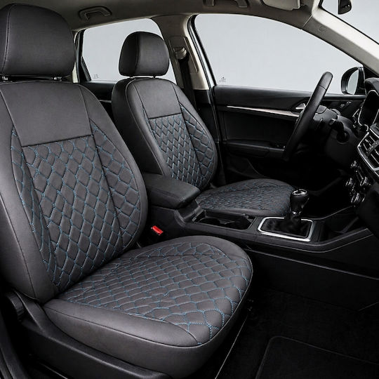 PanCar Car Covers Set 9 Pieces Leatherette Rhombus Black / Blue