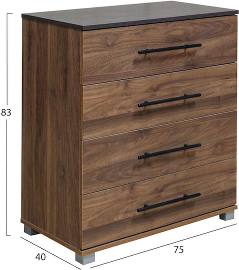 Kommode Schlafzimmer Holz mit 4 Schubladen Walnuss 75.5x40x83cm