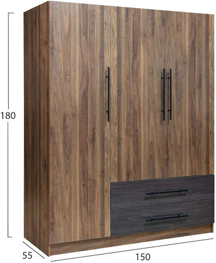 Τρίφυλλη Ντουλάπα 150x55.5x160cm Καρυδι Τρίφυλλη Ντουλάπα 150x55.5x160cm Καρυδι