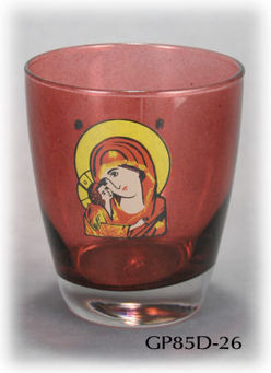 Glass Vigil Oil Lamp Decal Icon of Virgin Mary 9 Shades Size 10.3 X 9 Cm