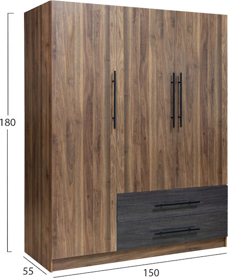 Τρίφυλλη Ντουλάπα με Πατάρι 150x55.5x160cm Καρυδι Τρίφυλλη Ντουλάπα με Πατάρι 150x55.5x160cm Καρυδι