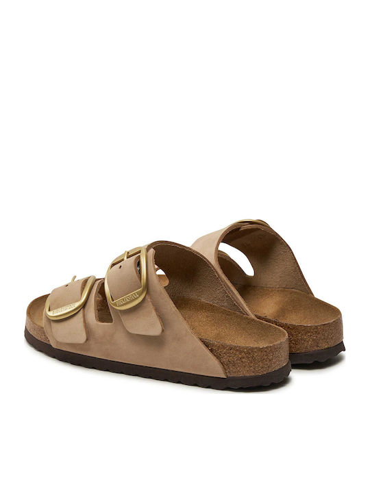 Arizona Big Buckle Leather Women's Flat Sandals in Beige Color Narrow Fit