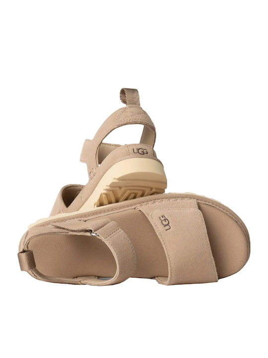 Goldenstar Δερμάτινα Γυναικεία Σανδάλια Flatforms Sand