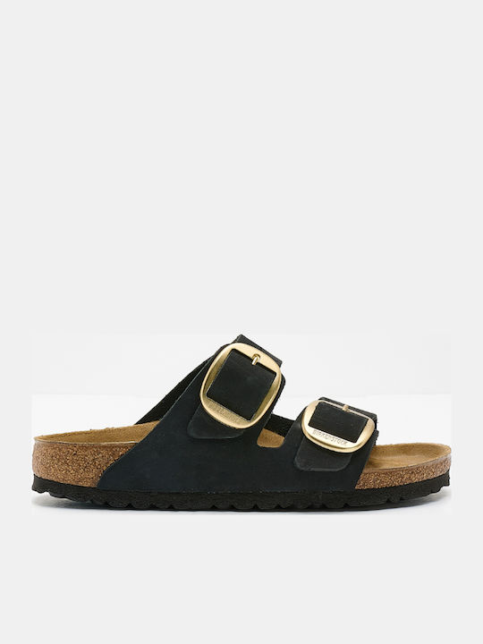 Arizona Big Buckle Leather Women's Flat Sandals Anatomic in Black Color Narrow Fit