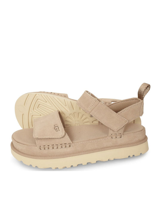Goldenstar Δερμάτινα Γυναικεία Σανδάλια Flatforms Sand