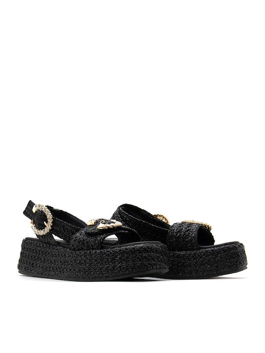 Leather Women's Flat Sandals in Black Color