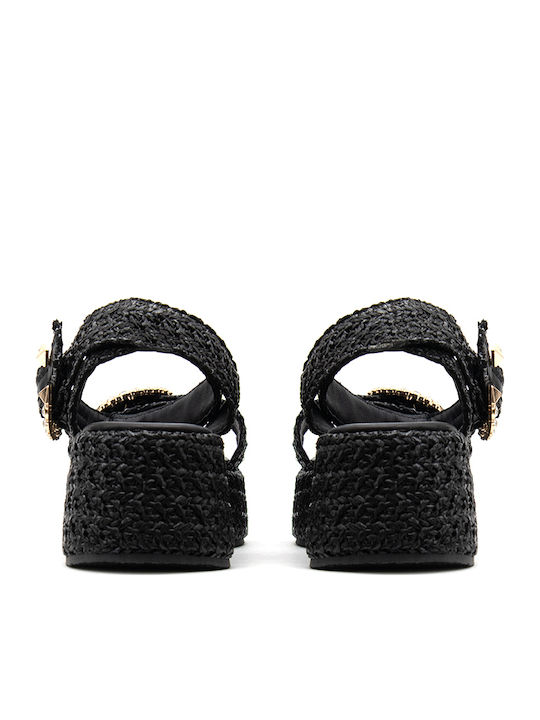 Leather Women's Flat Sandals in Black Color