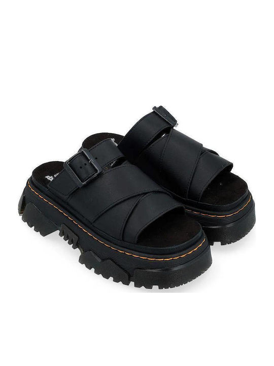 Slide Leather Women's Flat Sandals in Black Color